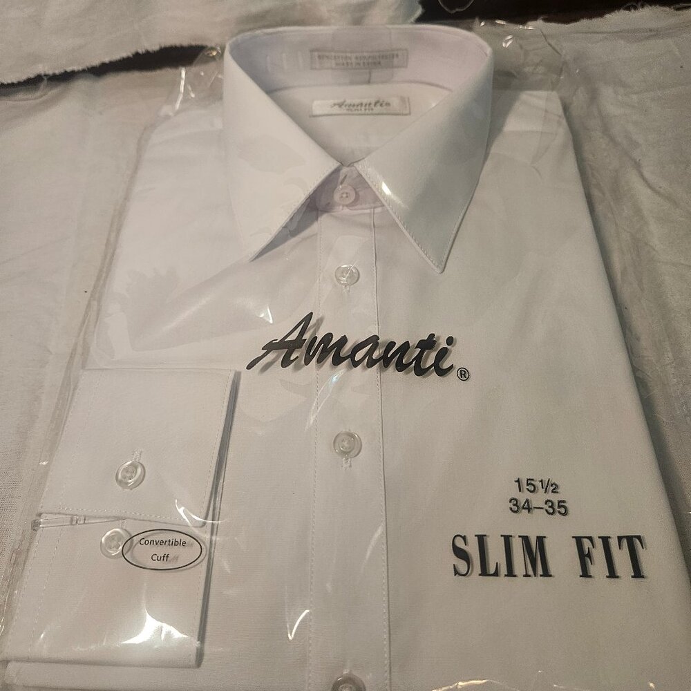 Amanti Men’s White Slim Fit Dress Shirt New in Packaging